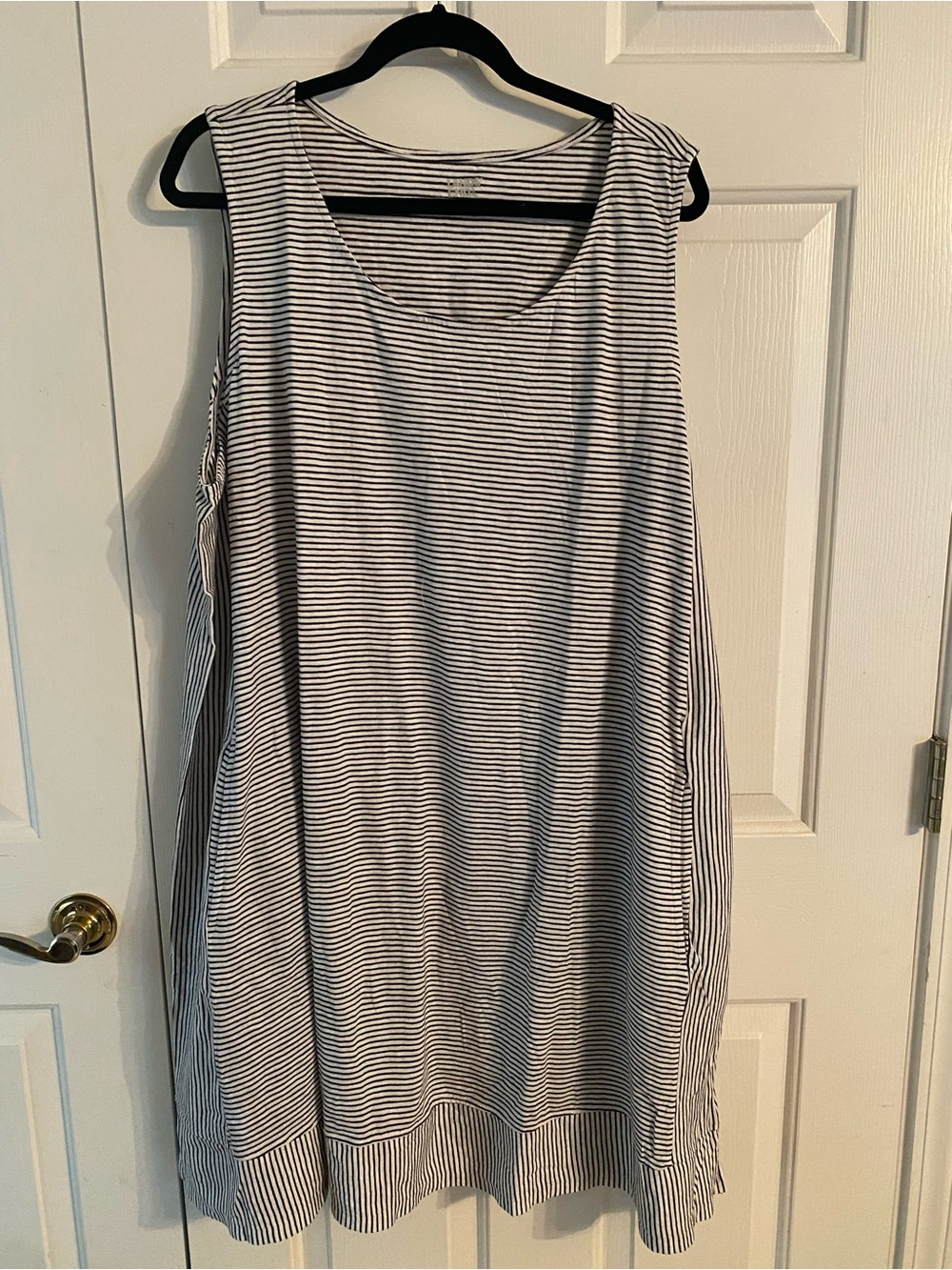 Land’s End Black & White Striped Sleeveless Swimsuit Cover or Dress-3X